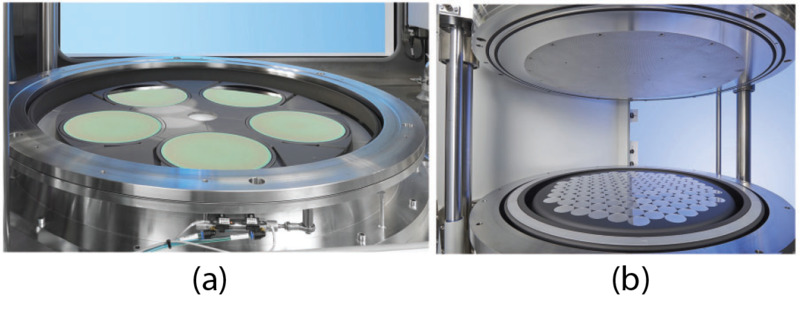 AIXTRON MOCVD epitaxial reactor systems, (a) planetary system; (b) close-coupled showerhead system