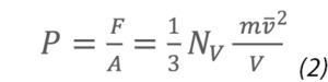 Pressure expressed in terms of the cumulative force exerted by all the molecules in a container (equation)